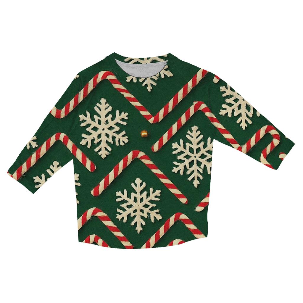 Ivory Snowflake Candy Cane Chevron On Pine Green Background stylish quarter sleeve tops