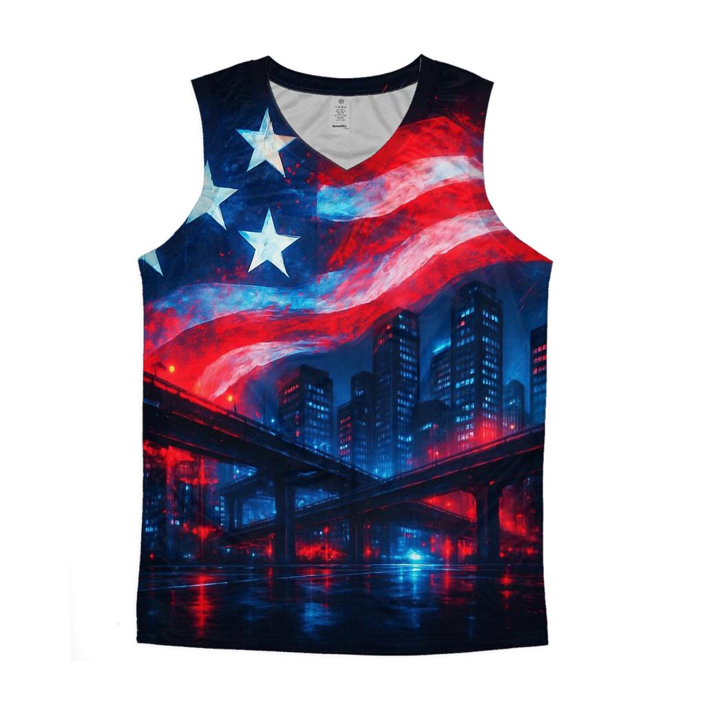Neon Skyline Flag Mirage personalized athletic tanks