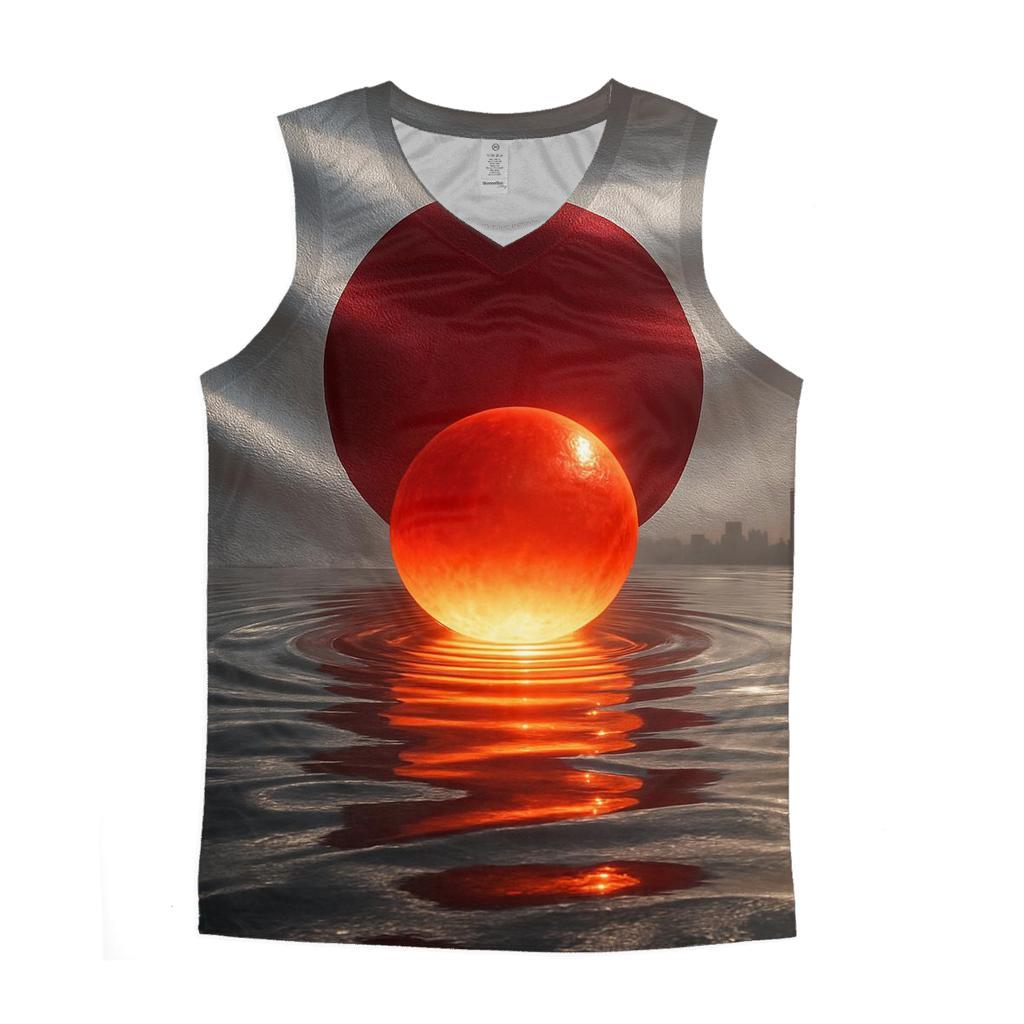 Metallic Rising Sun Over Tokyo Bay graphic print tank tops