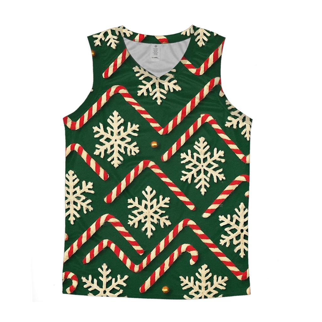 Ivory Snowflake Candy Cane Chevron On Pine Green Background stylish racerback tanks