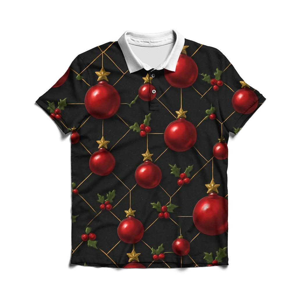 Crimson Ornament Star Lattice On Midnight Black Background custom polo shirts