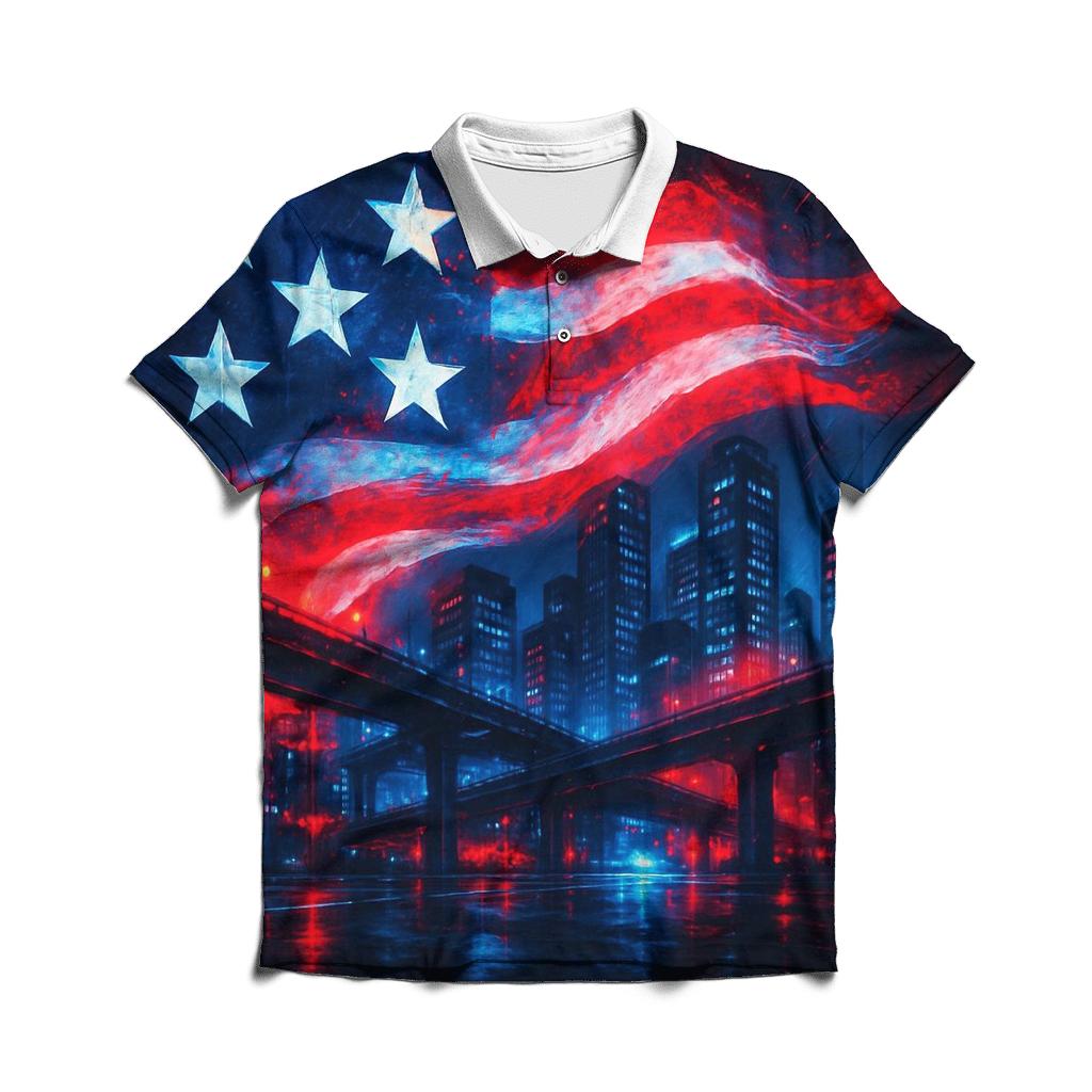 Neon Skyline Flag Mirage stylish collar polo tees