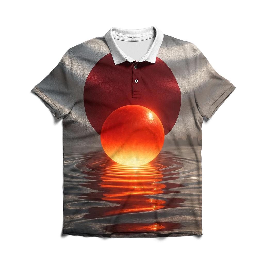 Metallic Rising Sun Over Tokyo Bay custom polo shirts