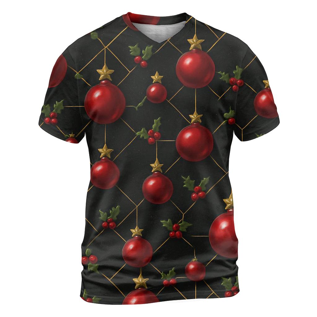 Crimson Ornament Star Lattice On Midnight Black Background artistic all-over print tops