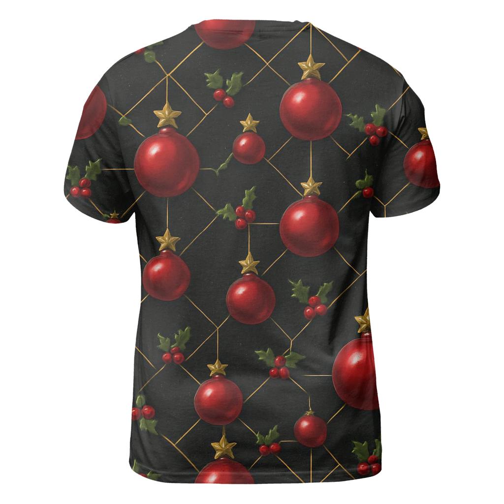 Crimson Ornament Star Lattice On Midnight Black Background artistic all-over print tops