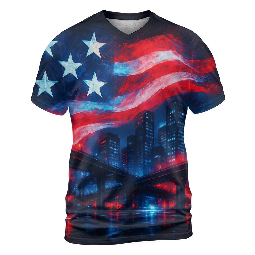 Neon Skyline Flag Mirage artistic all-over print tops