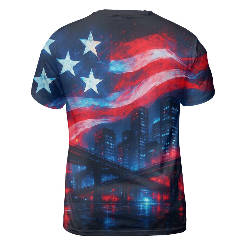 Neon Skyline Flag Mirage artistic all-over print tops