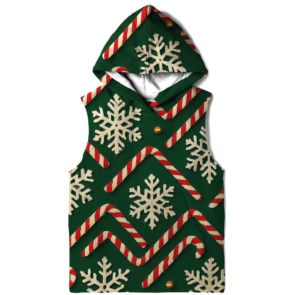 Ivory Snowflake Candy Cane Chevron On Pine Green Background pullover hoodies