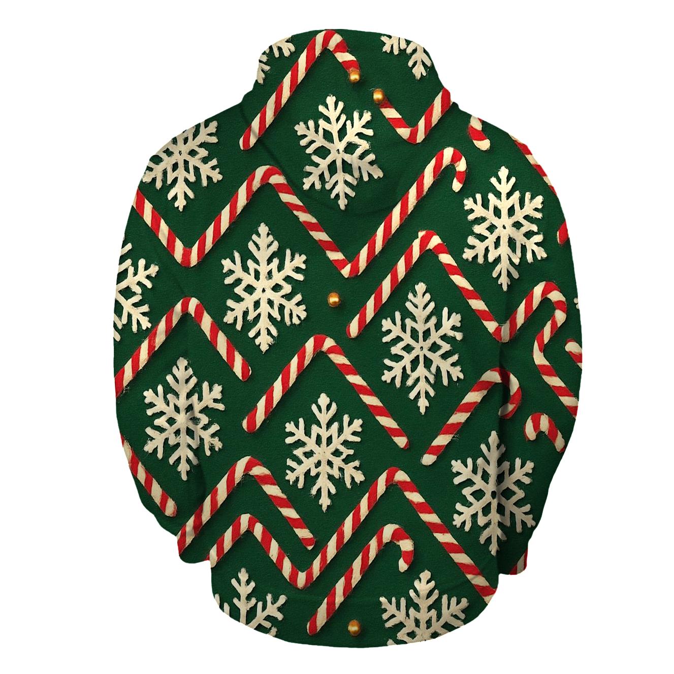 Ivory Snowflake Candy Cane Chevron On Pine Green Background hoodie designs