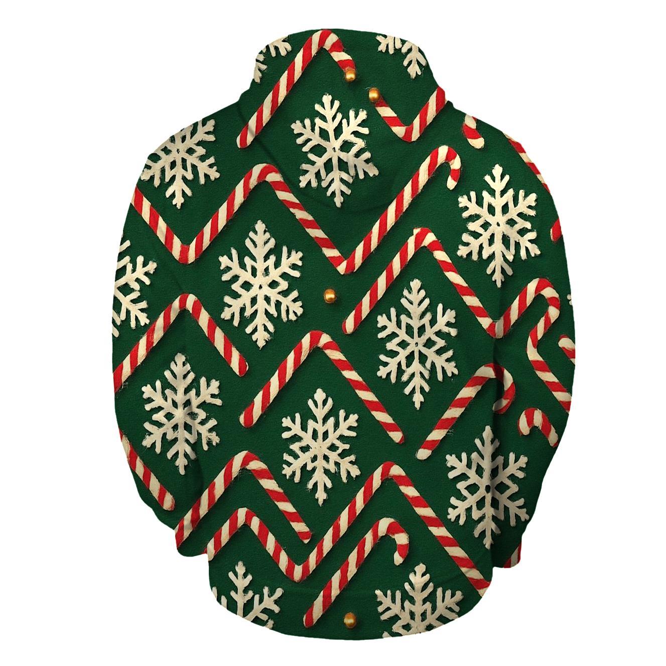 Ivory Snowflake Candy Cane Chevron On Pine Green Background hoodie designs