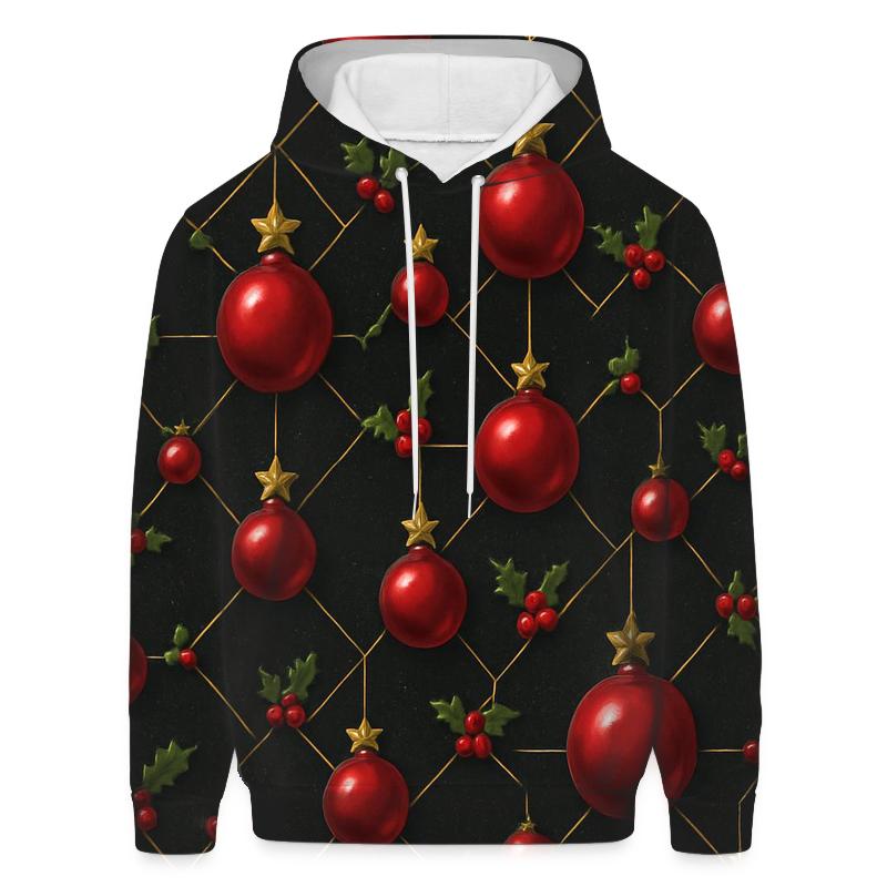 Crimson Ornament Star Lattice On Midnight Black Background heavyweight hoodies