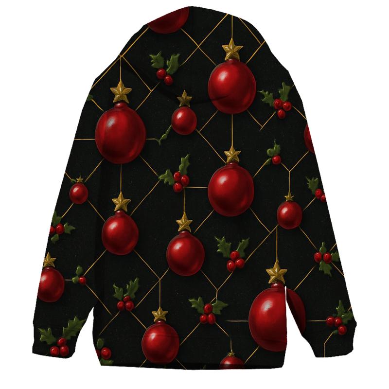Crimson Ornament Star Lattice On Midnight Black Background heavyweight hoodies