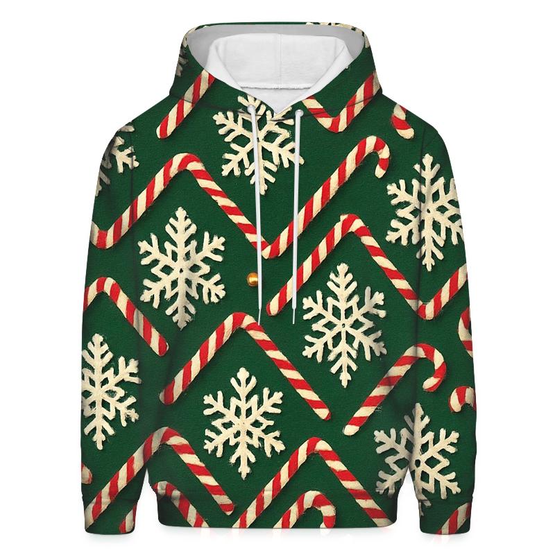 Ivory Snowflake Candy Cane Chevron On Pine Green Background custom hoodies