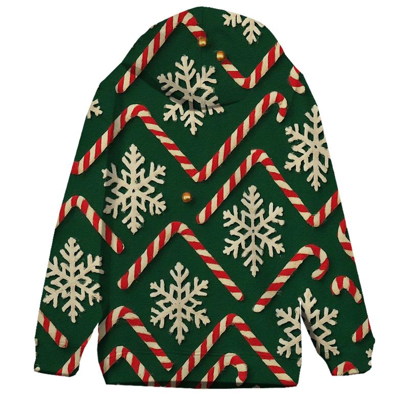 Ivory Snowflake Candy Cane Chevron On Pine Green Background custom hoodies