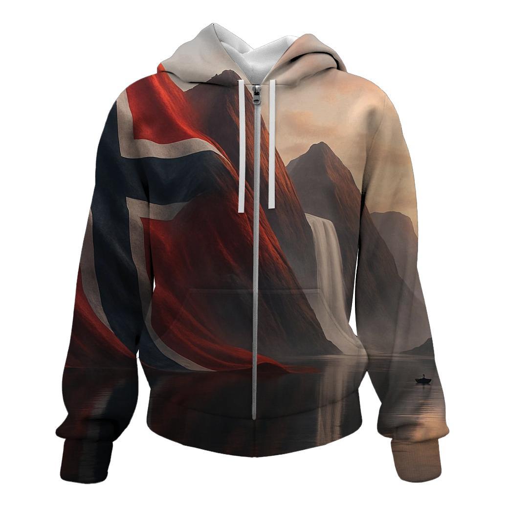 Aurora Fjord Flag Of Norway embroidered hoodies