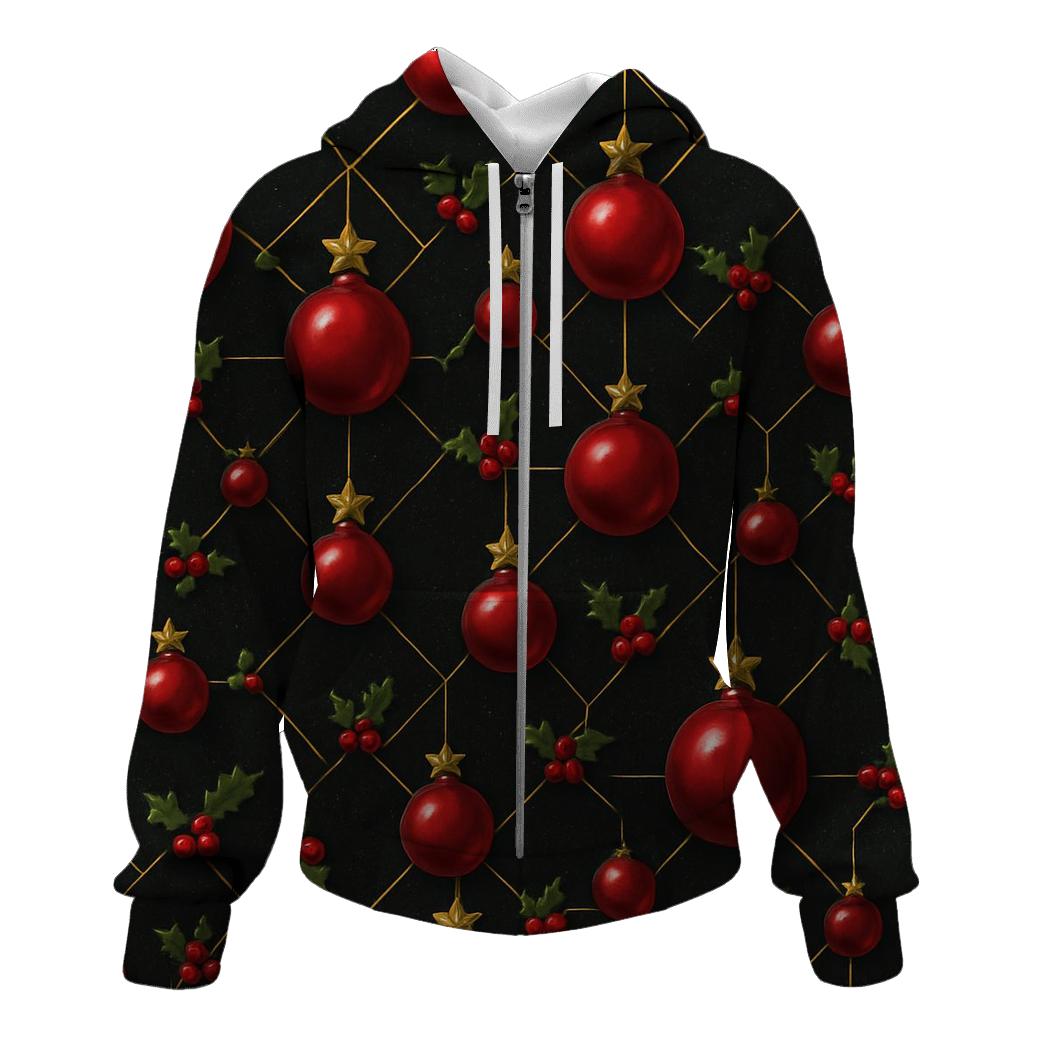 Crimson Ornament Star Lattice On Midnight Black Background embroidered hoodies