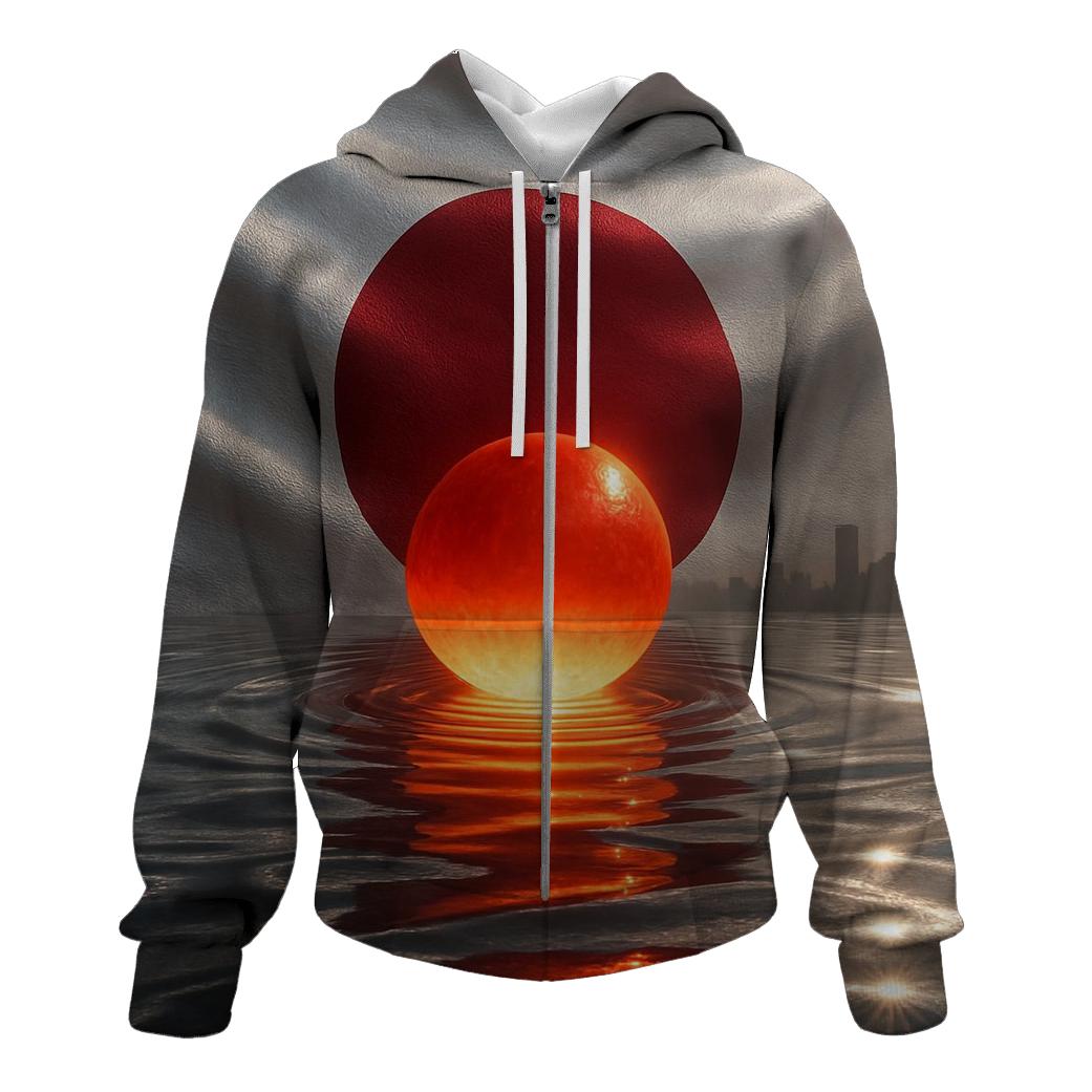 Metallic Rising Sun Over Tokyo Bay zip-up hoodies