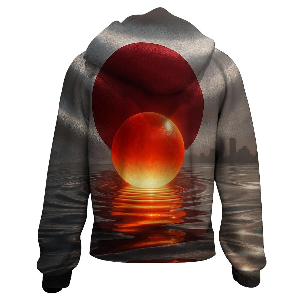 Metallic Rising Sun Over Tokyo Bay zip-up hoodies