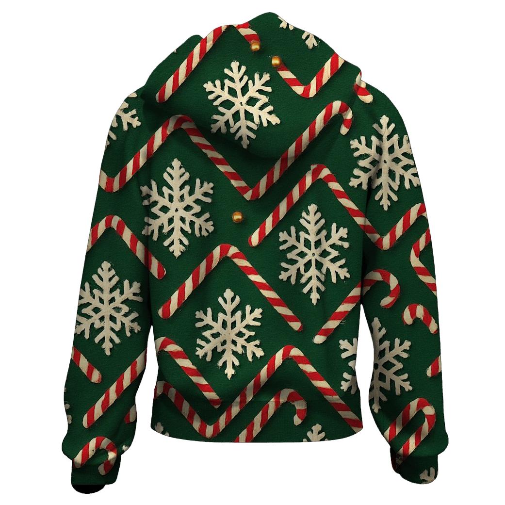 Ivory Snowflake Candy Cane Chevron On Pine Green Background custom hoodies