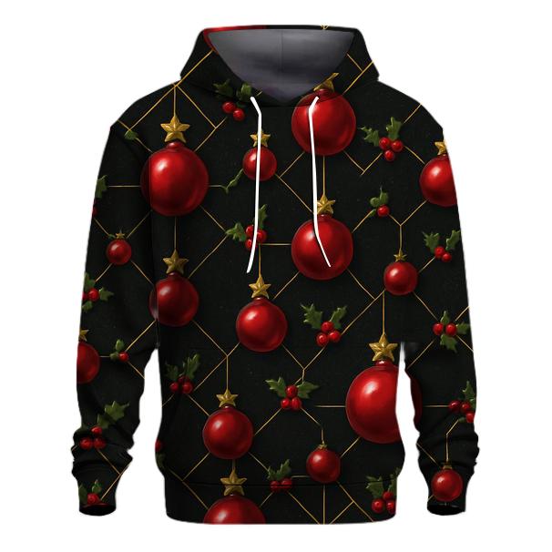 Crimson Ornament Star Lattice On Midnight Black Background graphic hoodies