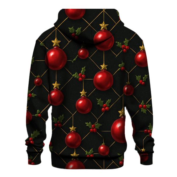 Crimson Ornament Star Lattice On Midnight Black Background graphic hoodies
