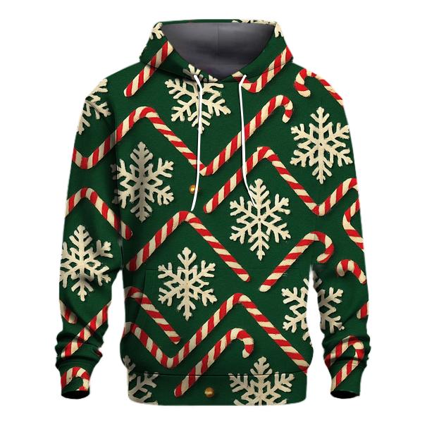 Ivory Snowflake Candy Cane Chevron On Pine Green Background hoodie trends