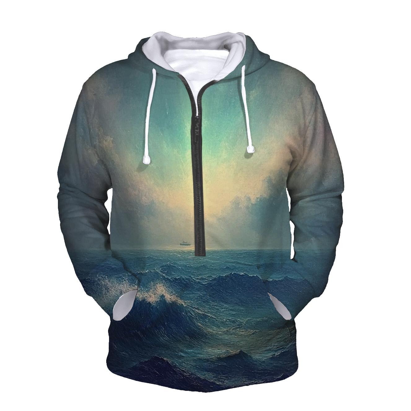 J M W Turner Inspired Aurora Over Stormy Sea heavyweight hoodies