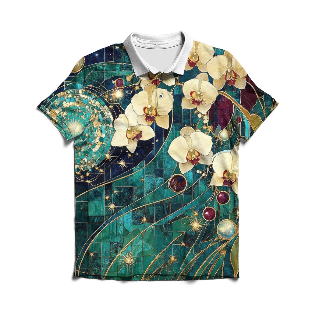 Gustav Klimt Inspired Celestial Garden Of Orchids personalized polo shirts