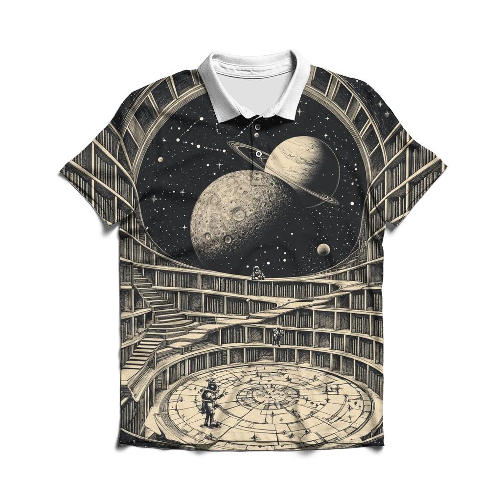 M C Escher Inspired Stairways Through A Lunar Library stylish collar polo tees