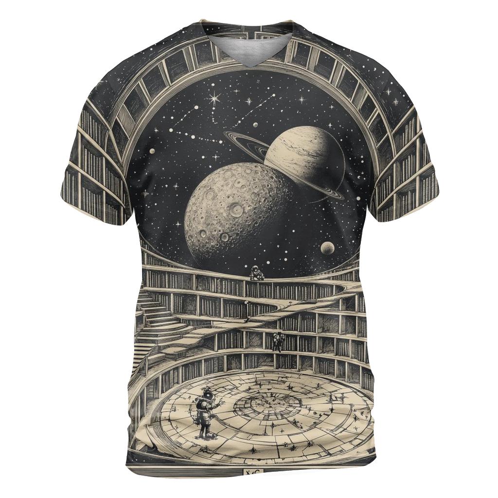 M C Escher Inspired Stairways Through A Lunar Library custom all-over print shirts