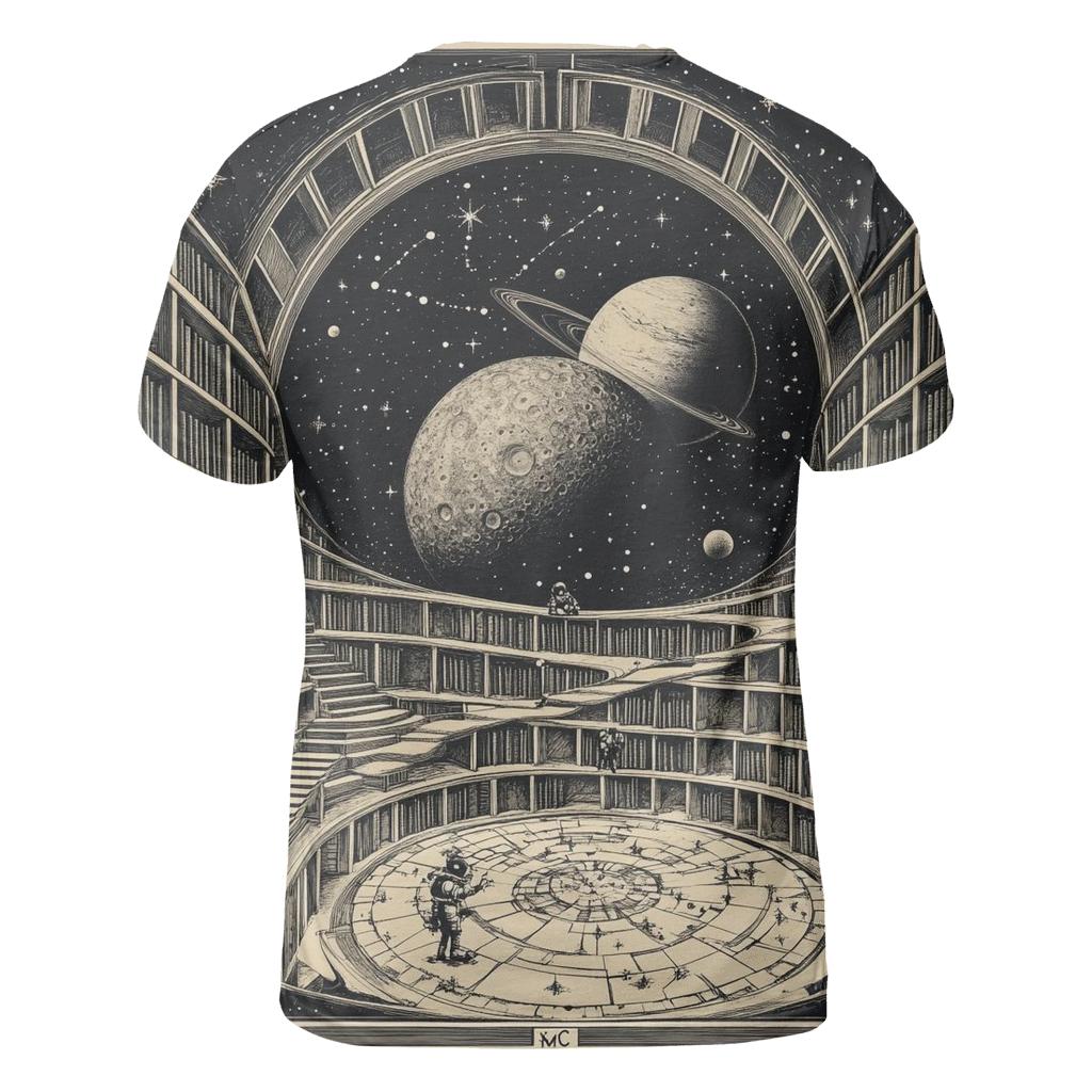 M C Escher Inspired Stairways Through A Lunar Library custom all-over print shirts
