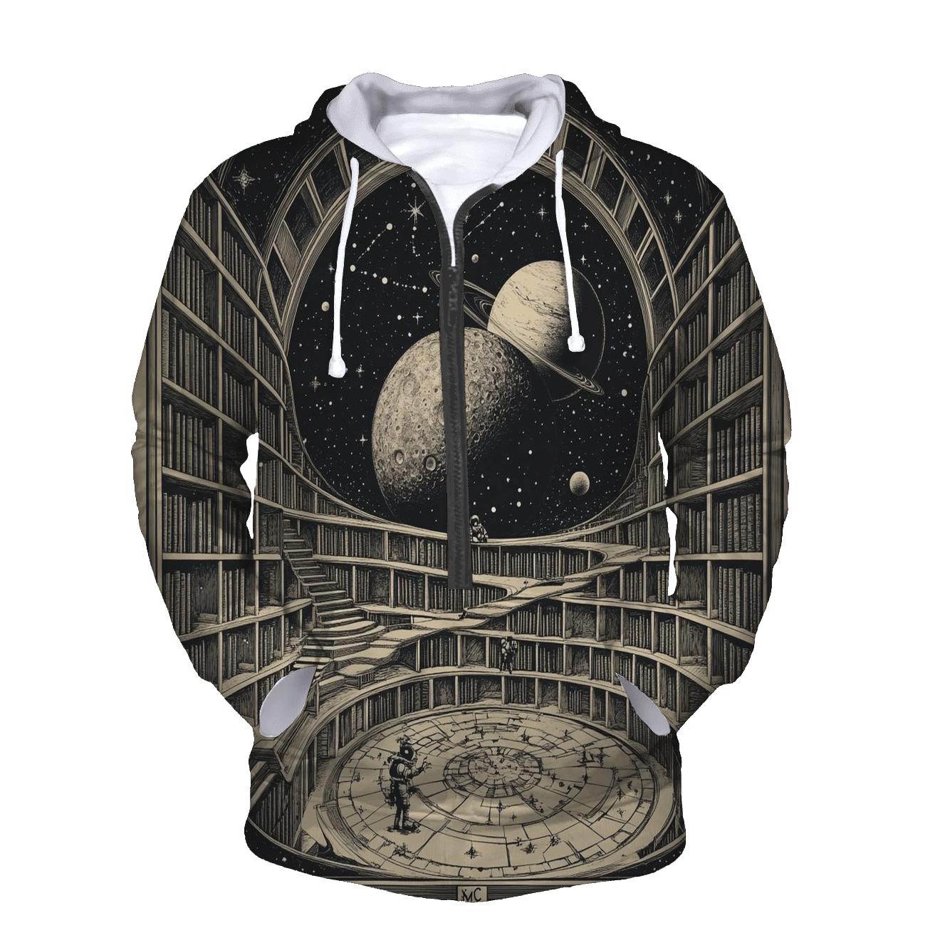 M C Escher Inspired Stairways Through A Lunar Library hoodie designs