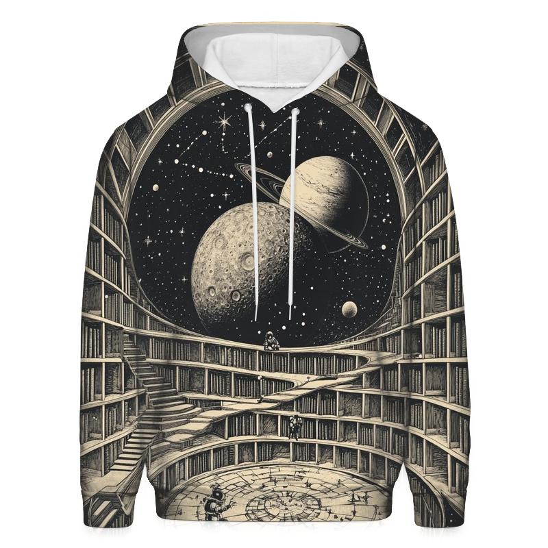 M C Escher Inspired Stairways Through A Lunar Library hoodie designs