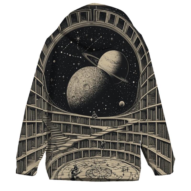 M C Escher Inspired Stairways Through A Lunar Library hoodie designs