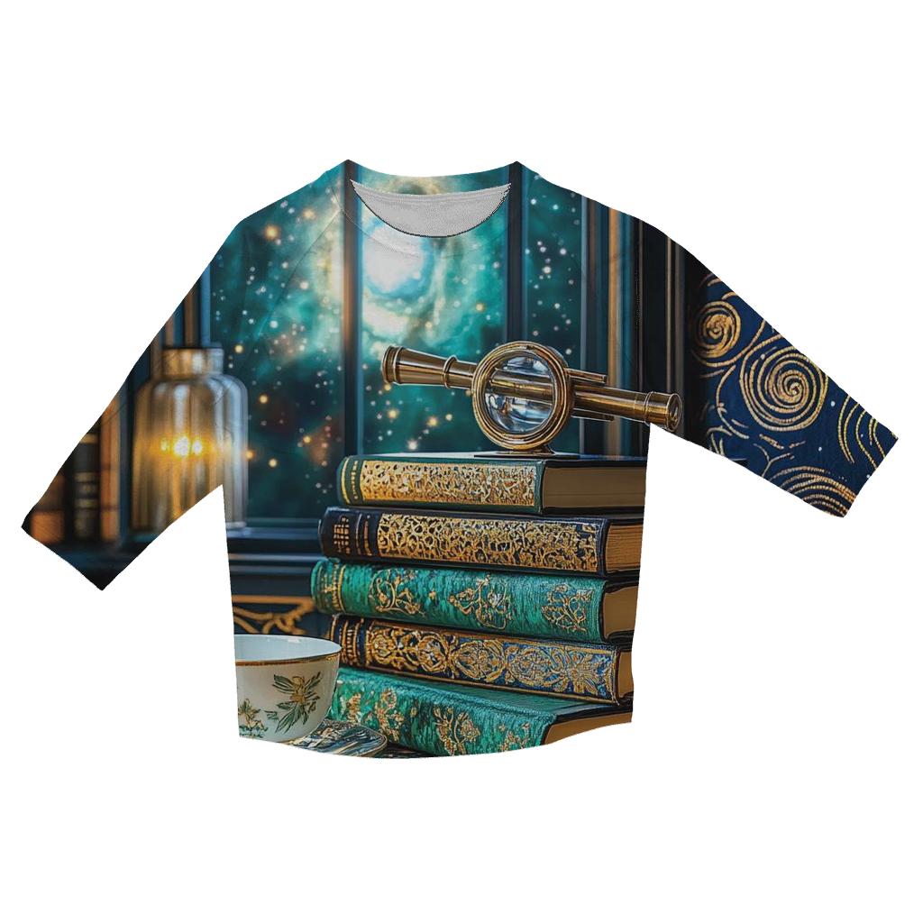 Gustav Klimt Inspired Celestial Library Still Life casual three quarter sleeve shirts