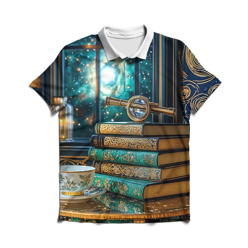 Gustav Klimt Inspired Celestial Library Still Life stylish collar polo tees