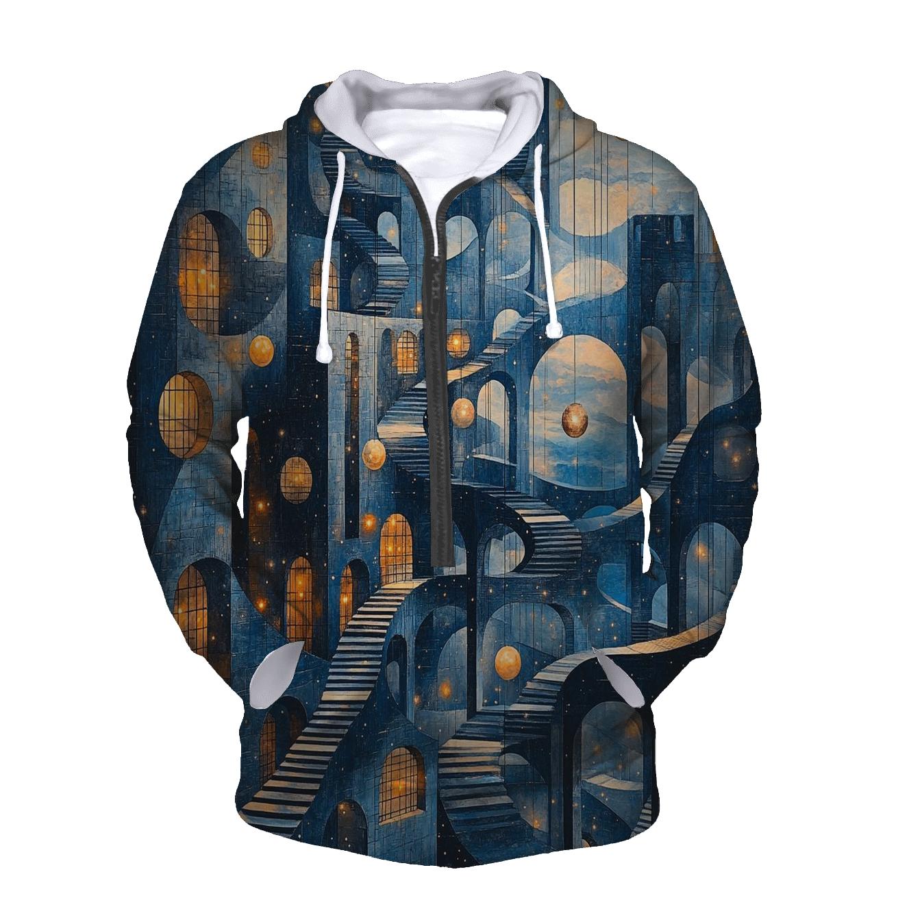 M C Escher Inspired Planetary Bridge Citylights custom hoodies