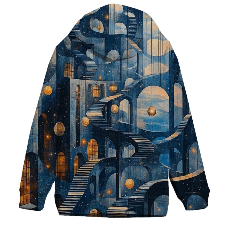 M C Escher Inspired Planetary Bridge Citylights printed hoodies