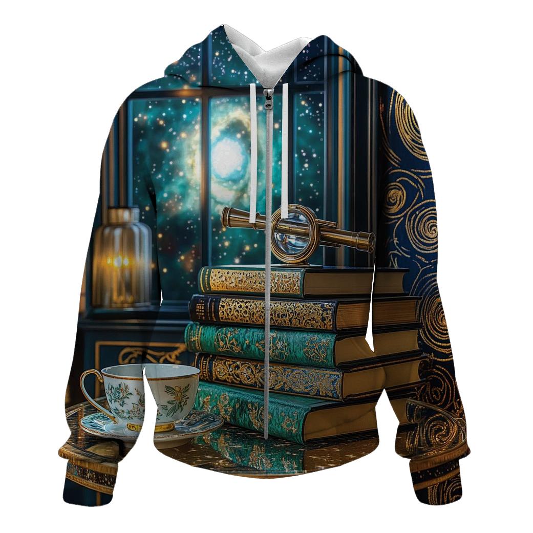 Gustav Klimt Inspired Celestial Library Still Life embroidered hoodies