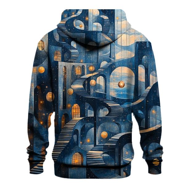 M C Escher Inspired Planetary Bridge Citylights embroidered hoodies