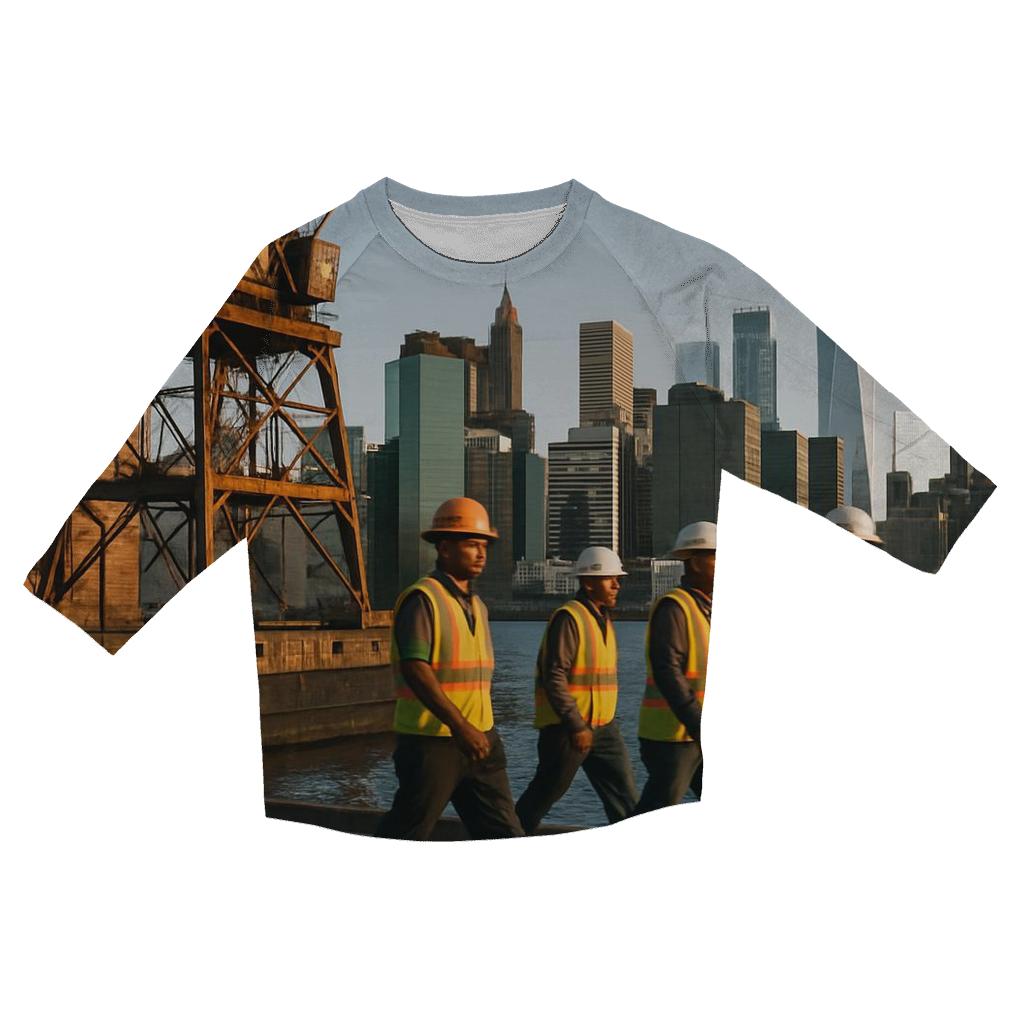 Brooklyn Navy Yard Dry Dock Skyline Shift Change printed three quarter sleeve shirts