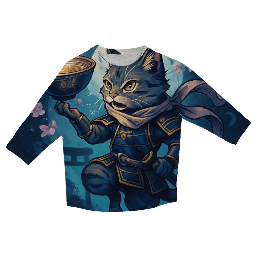 Moonlit Ramen Ronin Cat cotton quarter sleeve shirts