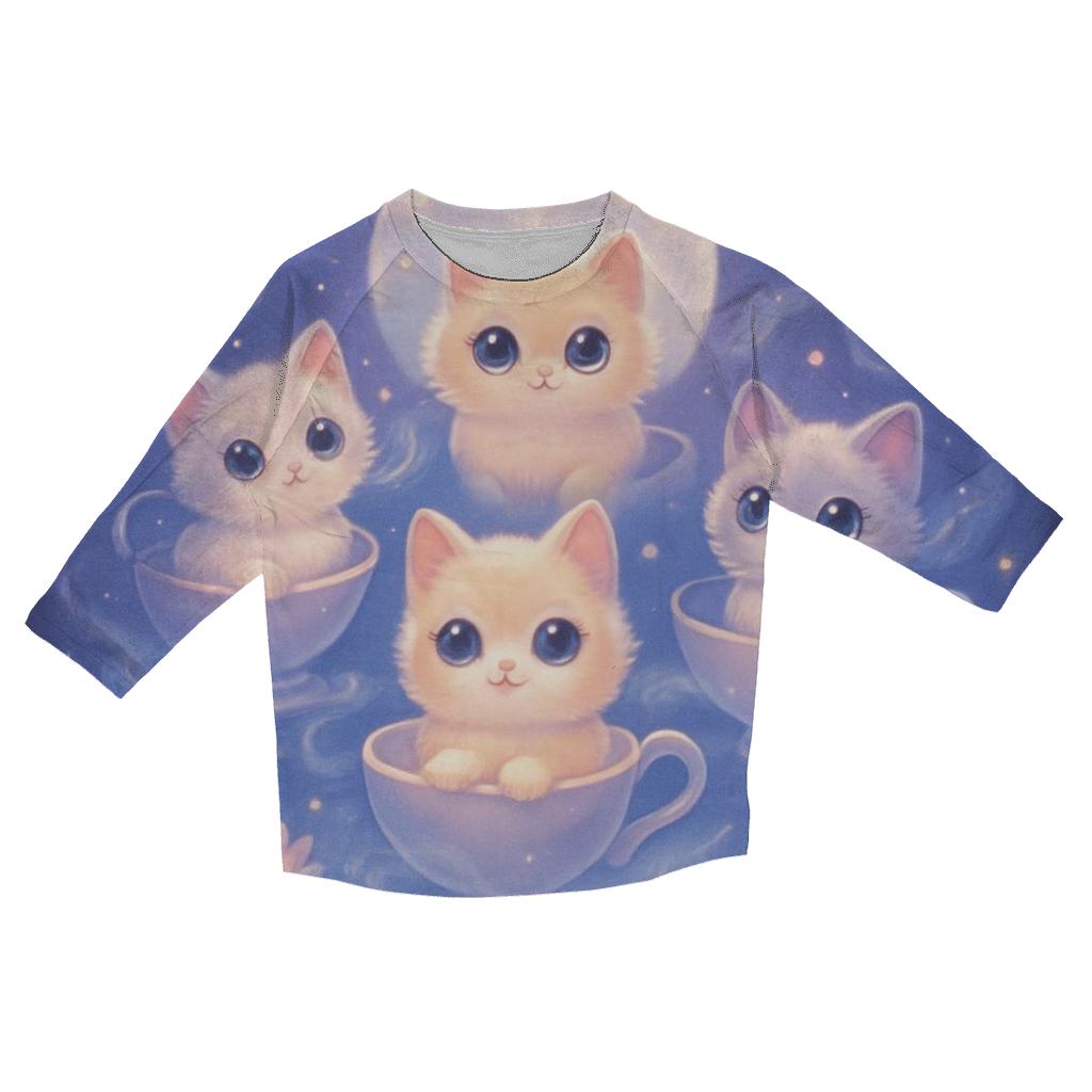 Moonlit Teacup Kitten Carousel custom 3/4 sleeve shirts