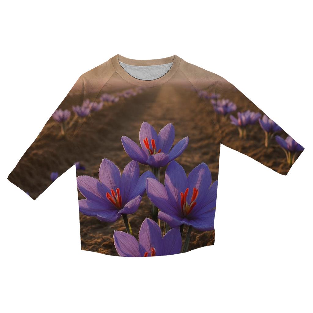 Saffron Crocus Harvest Rows At Dawn In Kashmir Valley stylish quarter sleeve tops