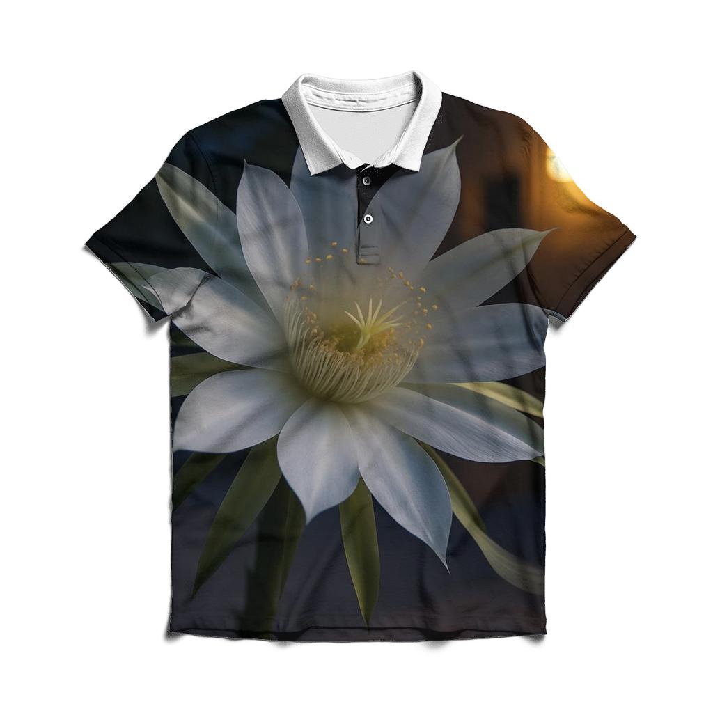 Night Blooming Cereus Pollination Study In Desert Courtyard stylish collar polo tees