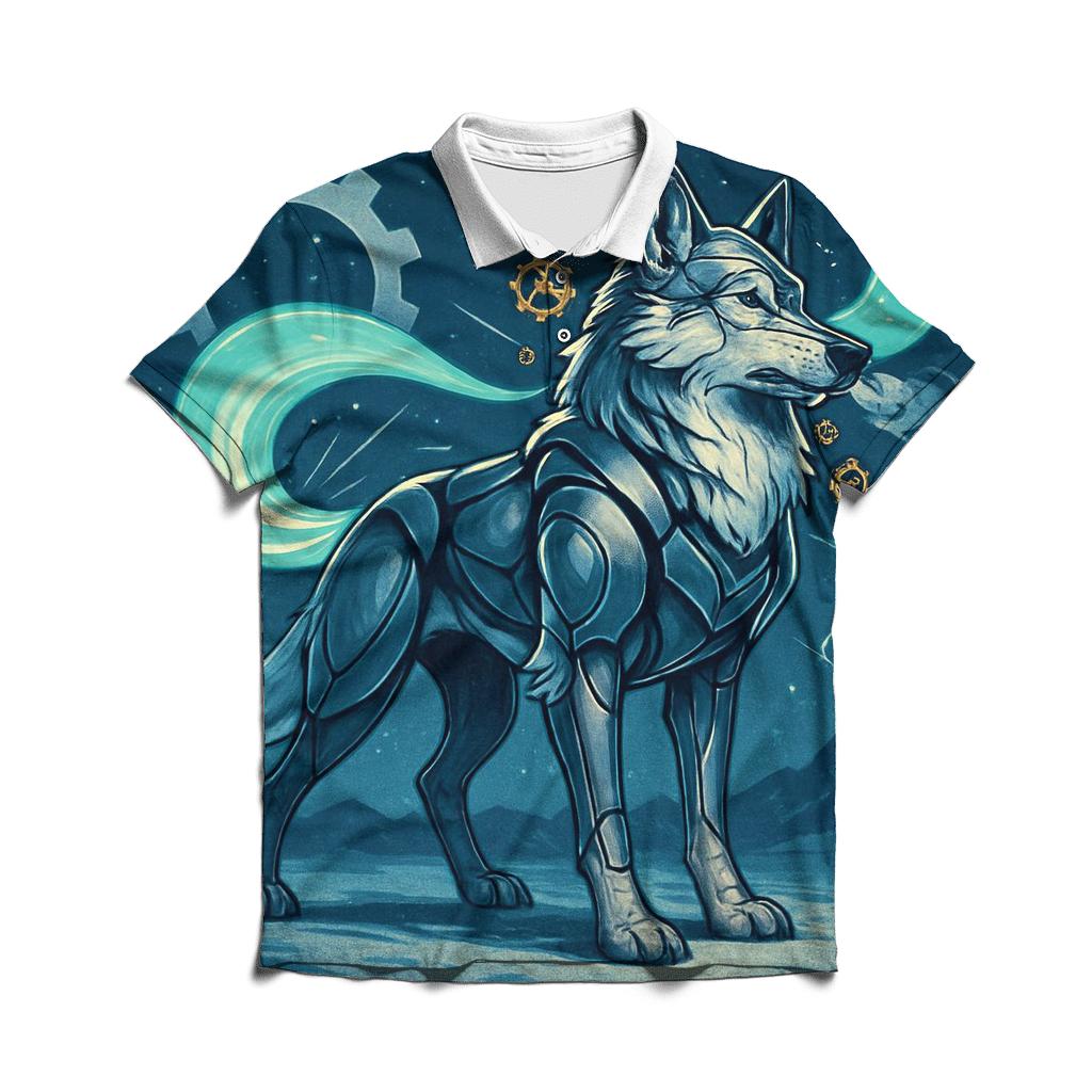 The Clockwork Aurora Wolf personalized polo shirts