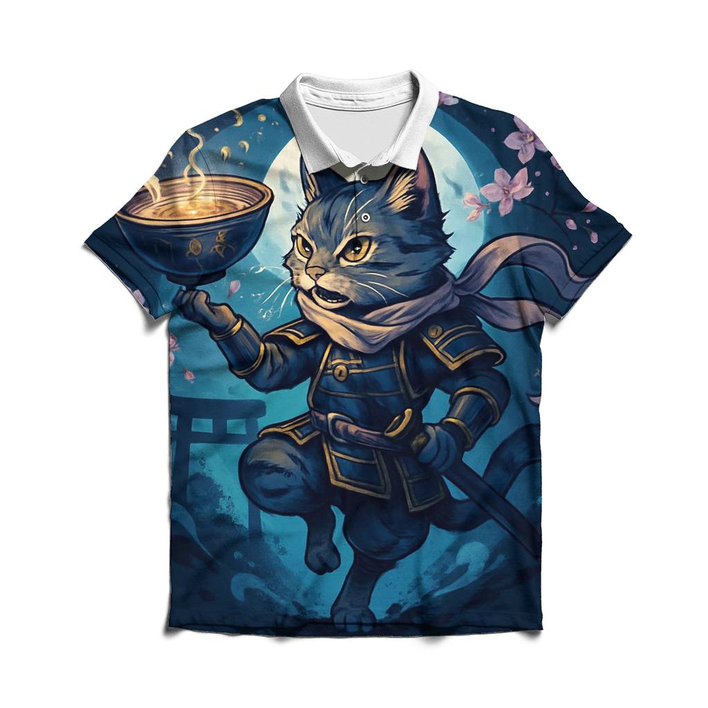 Moonlit Ramen Ronin Cat stylish collar polo tees
