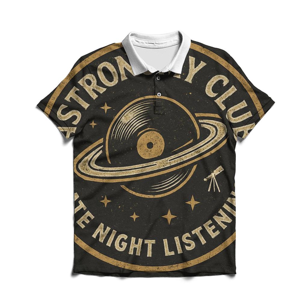 Distressed Vinyl Astronomy Club Badge casual sports polo shirts