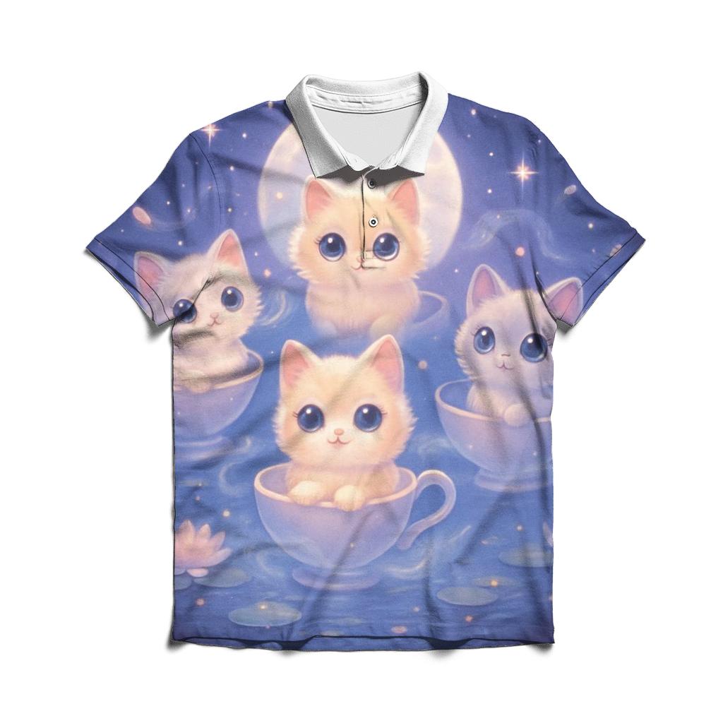 Moonlit Teacup Kitten Carousel casual sports polo shirts