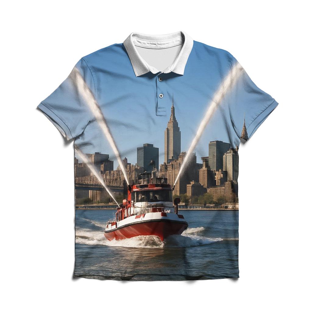 East River Fireboat Arcs Framing Midtown designer slim fit polos
